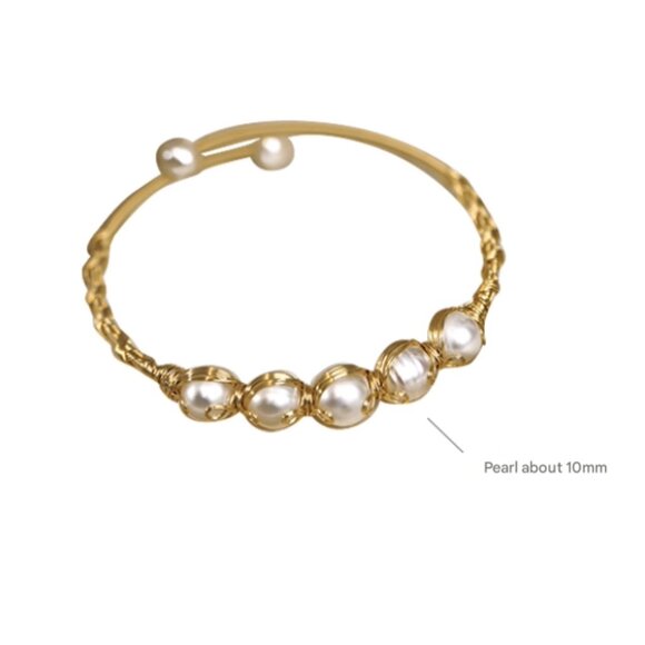 🌿 BOHEMIAN CHIC! Natural Pearl & Gold Tone Adjustable Cuff Bracelet! - Picture 6 of 6
